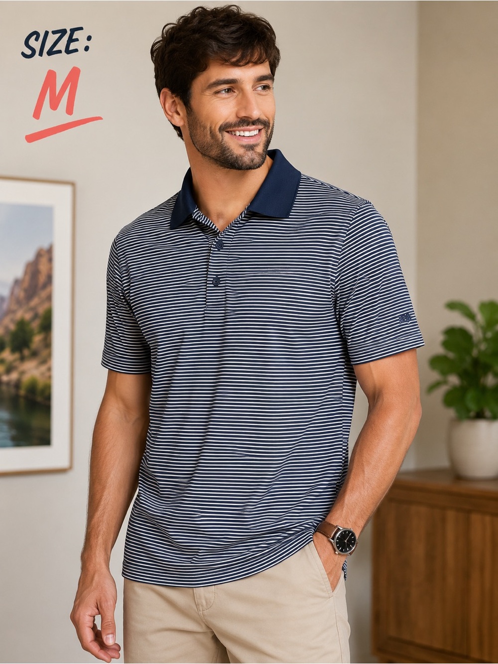 Grand Slam golf polo Navy & White Micro-Stripe Polo MEDIUM